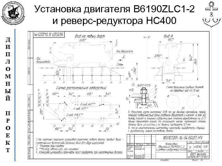 Установка двигателя В 6190 ZLC 1 -2 и реверс-редуктора НС 400 Д И П
