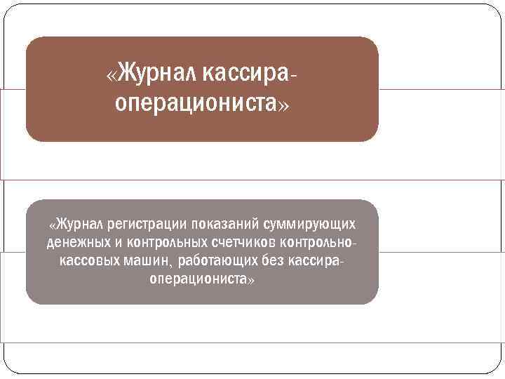  «Журнал кассираоперациониста» «Журнал регистрации показаний суммирующих денежных и контрольных счетчиков контрольнокассовых машин, работающих