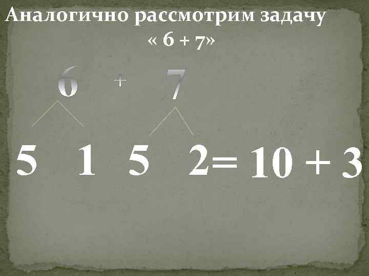 Аналогично рассмотрим задачу « 6 + 7» 5 1 5 2= 10 + 3