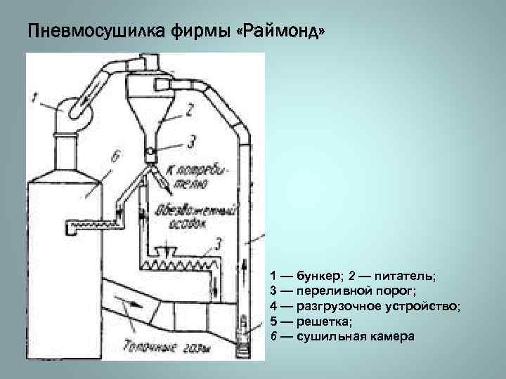 Пневмосушилка фирмы «Раймонд» 1 — бункер; 2 — питатель; 3 — переливной порог; 4