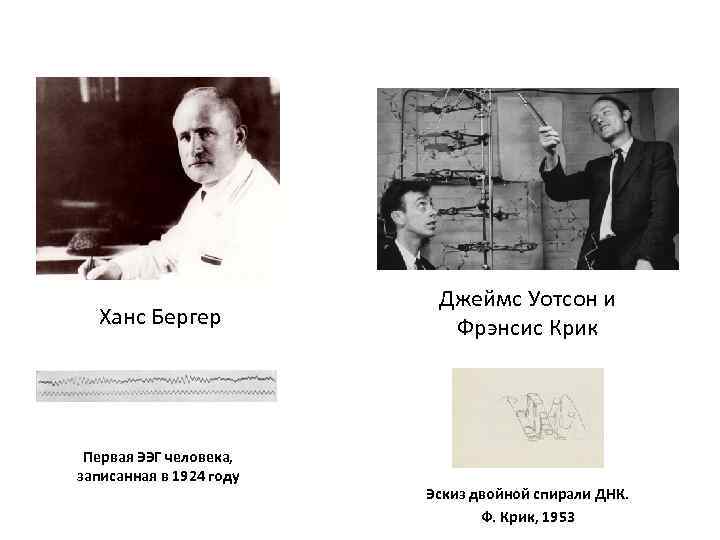 Ханс Бергер Первая ЭЭГ человека, записанная в 1924 году Джеймс Уотсон и Фрэнсис Крик