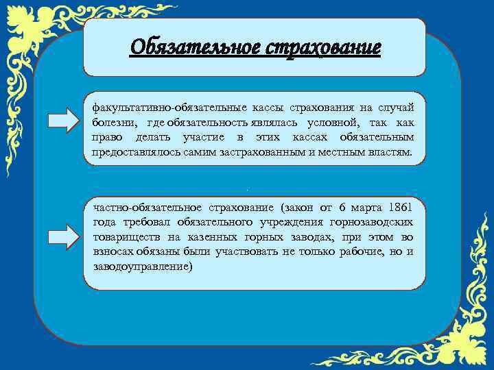 Обязательное страхование факультативно-обязательные кассы страхования на случай болезни, где обязательность являлась условной, так как