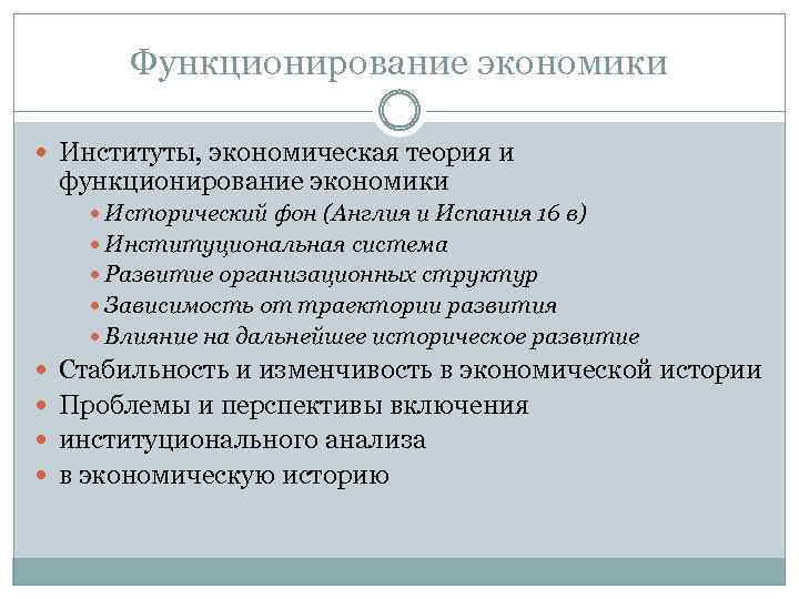 Функционирование экономики Институты, экономическая теория и функционирование экономики Исторический фон (Англия и Испания 16