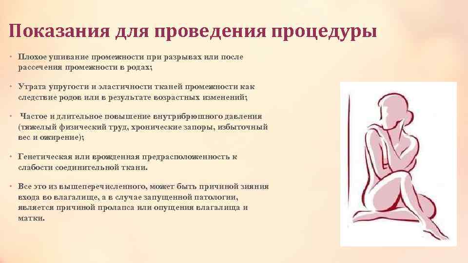 Показания для проведения процедуры • Плохое ушивание промежности при разрывах или после рассечения промежности