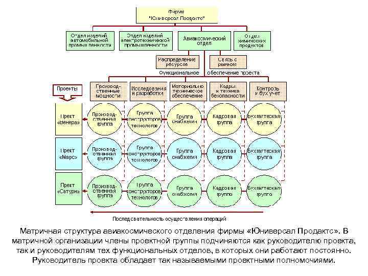 Матричная структура авиакосмического отделения фирмы «Юниверсал Продактс» . В матричной организации члены проектной группы