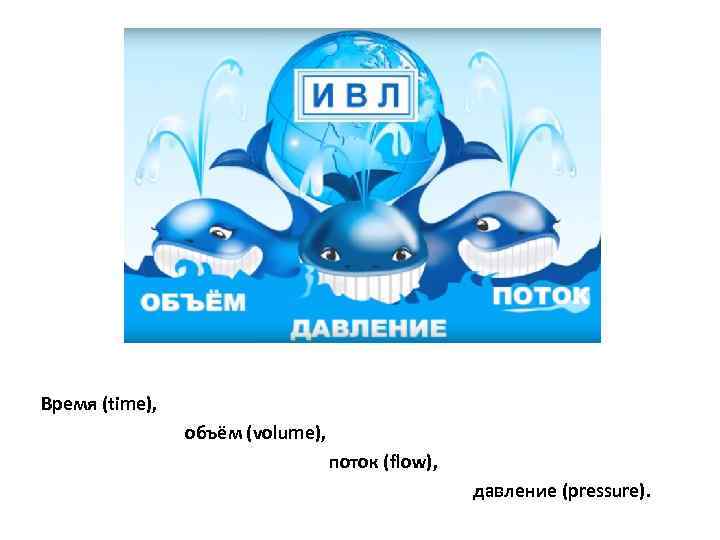 Время (time), объём (volume), поток (flow), давление (pressure). 