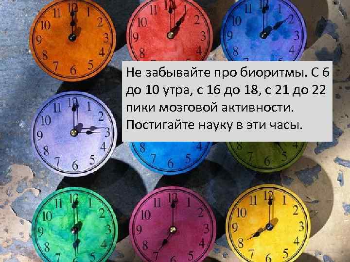 Не забывайте про биоритмы. С 6 до 10 утра, с 16 до 18, с