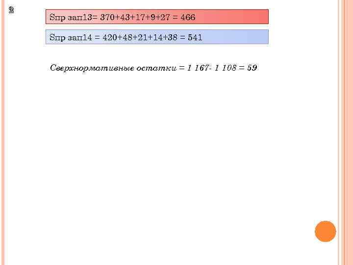 2 Sпр зап 13= 370+43+17+9+27 = 466 Sпр зап 14 = 420+48+21+14+38 = 541