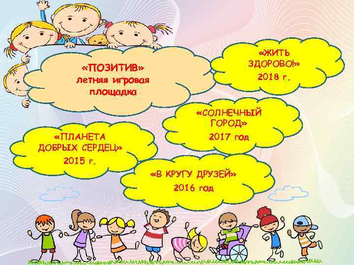  «ЖИТЬ ЗДОРОВО!» «ПОЗИТИВ» летняя игровая площадка 2018 г. «СОЛНЕЧНЫЙ ГОРОД» «ПЛАНЕТА ДОБРЫХ СЕРДЕЦ»