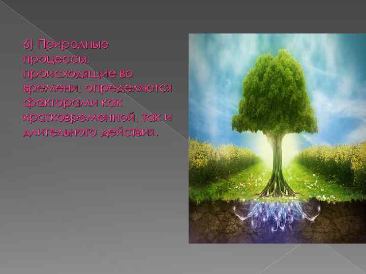 6) Природные процессы, происходящие во времени, определяются факторами как кратковременной, так и длительного действия.