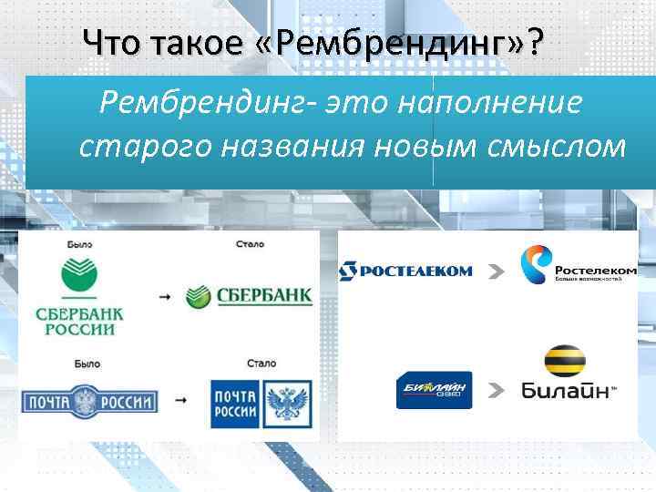 Что такое «Рембрендинг» ? Рембрендинг- это наполнение старого названия новым смыслом 