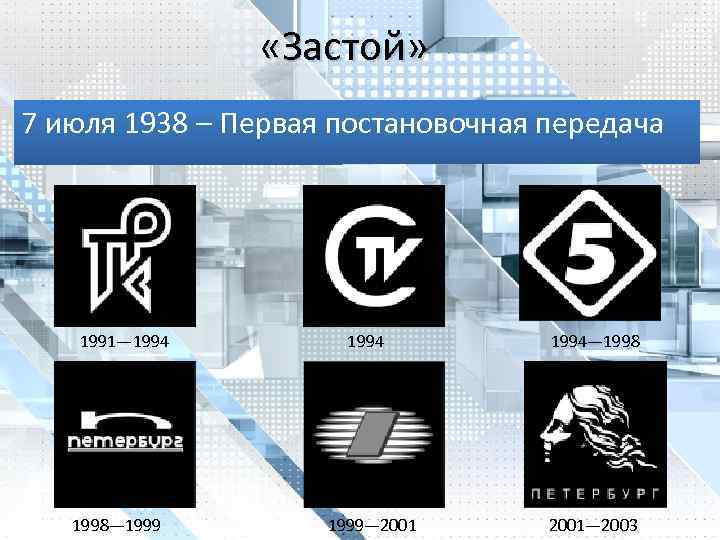  «Застой» 7 июля 1938 – Первая постановочная передача 1991— 1994 1998— 1999 1994