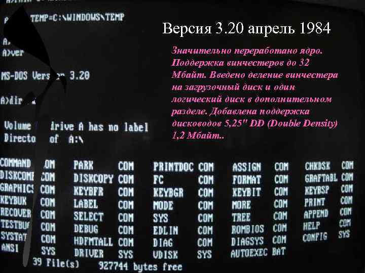 Версия 3. 20 апрель 1984 Значительно переработано ядро. Поддержка винчестеров до 32 Мбайт. Введено