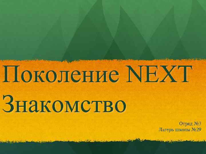 Поколение NEXT Знакомство Отряд № 3 Лагерь школы № 29 