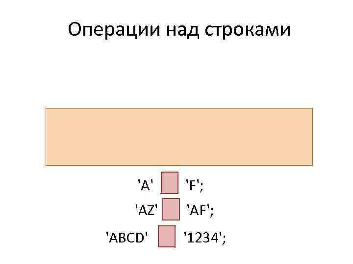 Операции над строками 'A' 'F'; 'AZ' 'AF'; 'ABCD' '1234'; 