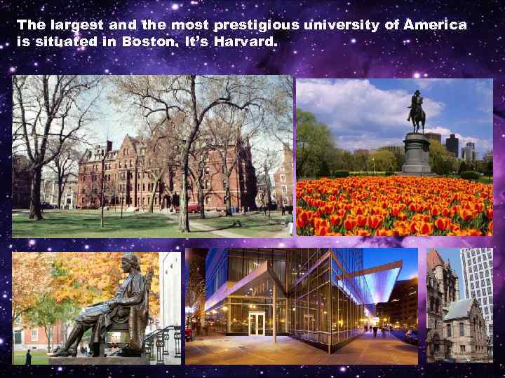 The largest and the most prestigious university of America is situated in Boston. It’s