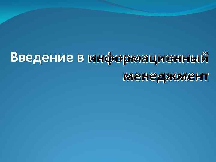 Введение в информационный менеджмент 