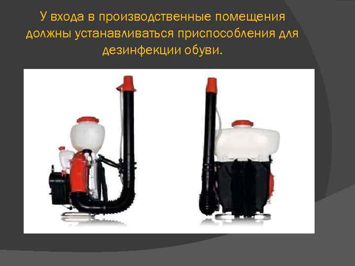 У входа в производственные помещения должны устанавливаться приспособления для дезинфекции обуви. 
