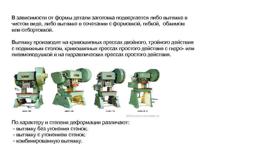 В зависимости от формы детали заготовка подвергается либо вытяжке в чистом виде, либо вытяжке