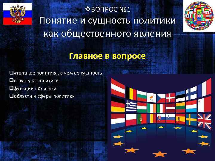 v. ВОПРОС № 1 Понятие и сущность политики как общественного явления Главное в вопросе