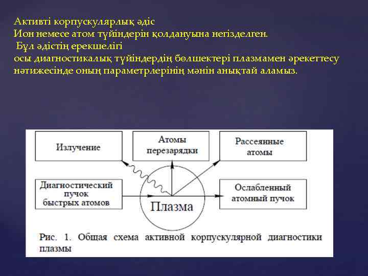 Активті корпускулярлық әдіс Ион немесе атом түйіндерін қолдануына негізделген. Бұл әдістің ерекшелігі осы диагностикалық