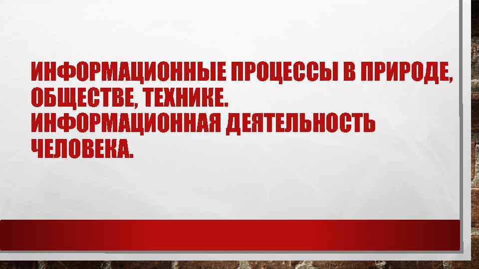 ИНФОРМАЦИОННЫЕ ПРОЦЕССЫ В ПРИРОДЕ, ОБЩЕСТВЕ, ТЕХНИКЕ. ИНФОРМАЦИОННАЯ ДЕЯТЕЛЬНОСТЬ ЧЕЛОВЕКА. 