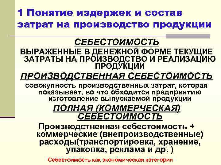 Понятие и состав издержек производства и обращения презентация