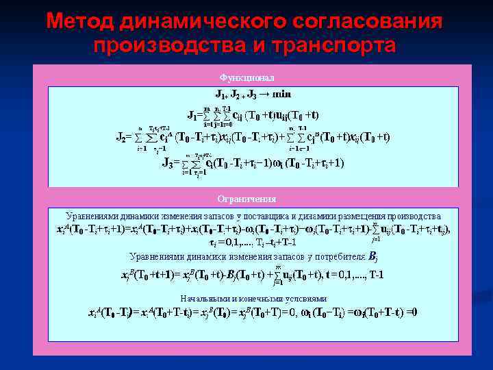 Метод динамического согласования производства и транспорта 