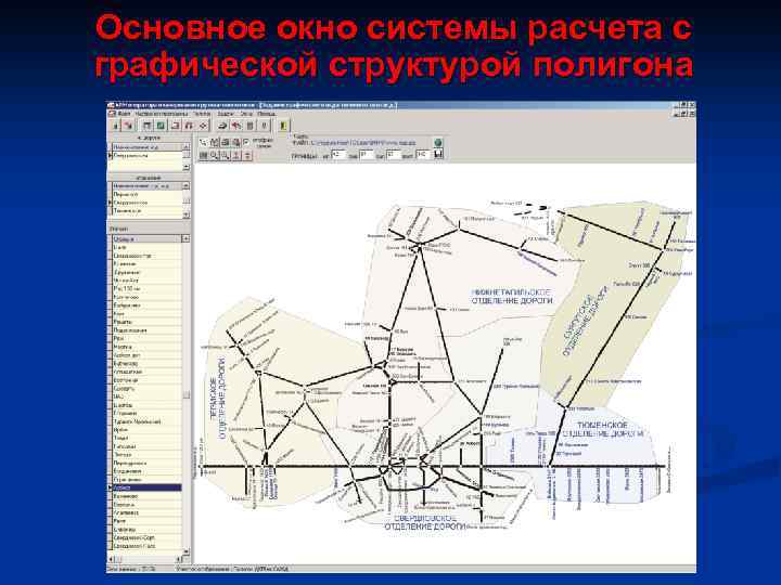 Основное окно системы расчета с графической структурой полигона 