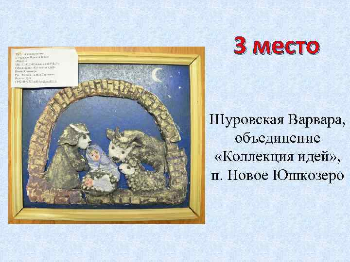 3 место Шуровская Варвара, объединение «Коллекция идей» , п. Новое Юшкозеро 