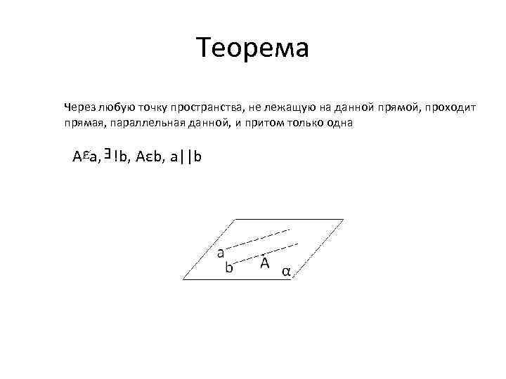 Через одну точку проходит более одной прямой. Через любую точку не лежащую на данной. Через любую точку пространства не лежащую на данной прямой. Через точну не лежащую на данной прямой проходи. Через любую точку пространства проходит прямая параллельная данной.