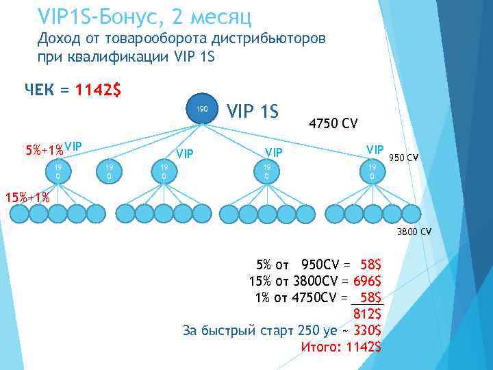 VIP 1 S-Бонус, 2 месяц Доход от товарооборота дистрибьюторов при квалификации VIP 1 S