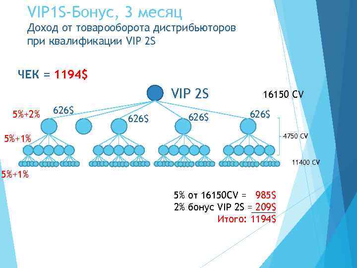 VIP 1 S-Бонус, 3 месяц Доход от товарооборота дистрибьюторов при квалификации VIP 2 S