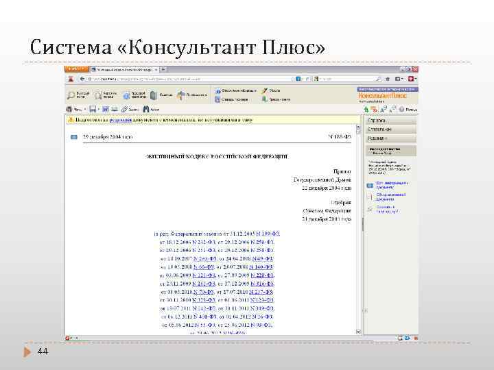 Система «Консультант Плюс» 44 