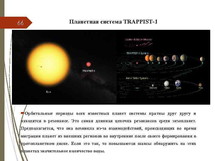 66 Планетная система TRAPPIST-1 Орбитальные периоды всех известных планет системы кратны другу и находятся