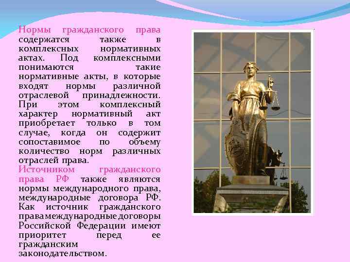 Нормы гражданского права содержатся также в комплексных нормативных актах. Под комплексными понимаются такие нормативные