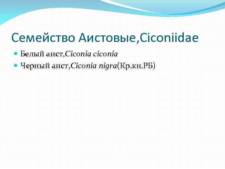 Семейство Аистовые, Ciconiidae Белый аист, Ciconia ciconia Черный аист, Ciconia nigra(Кр. кн. РБ) 