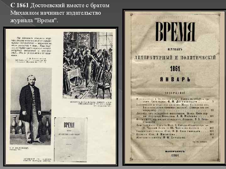 С 1861 Достоевский вместе с братом Михаилом начинает издательство журнала 