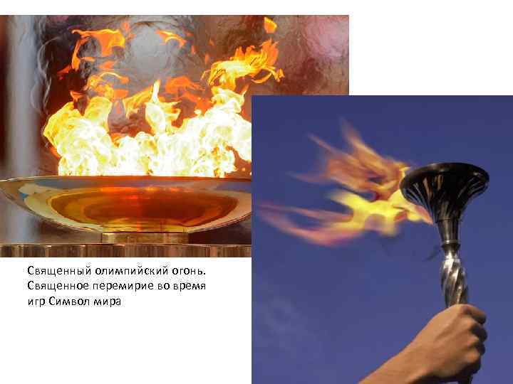 Священный олимпийский огонь. Священное перемирие во время игр Символ мира 
