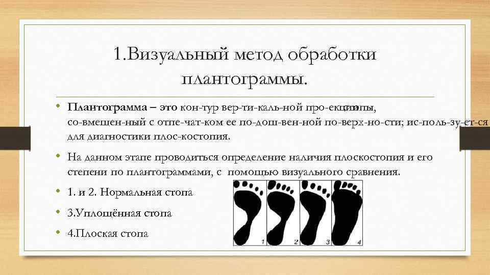 1. Визуальный метод обработки плантограммы. • Плантограмма – это кон тур вер ти каль