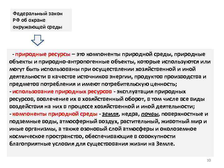 Федеральный закон РФ об охране окружающей среды - природные ресурсы – это компоненты природной