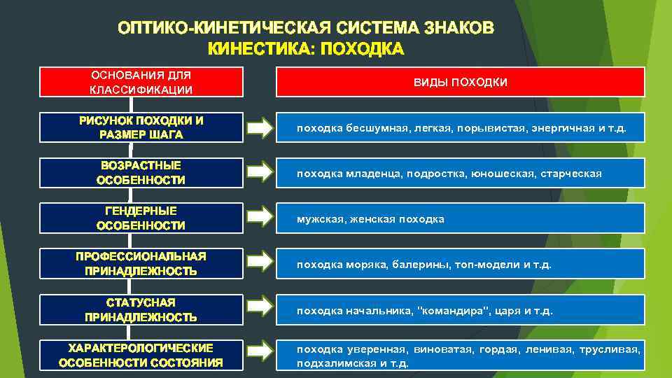 ОПТИКО-КИНЕТИЧЕСКАЯ СИСТЕМА ЗНАКОВ КИНЕСТИКА: ПОХОДКА ОСНОВАНИЯ ДЛЯ КЛАССИФИКАЦИИ ВИДЫ ПОХОДКИ РИСУНОК ПОХОДКИ И РАЗМЕР