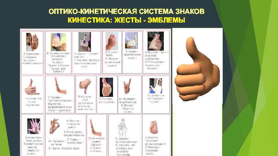 ОПТИКО-КИНЕТИЧЕСКАЯ СИСТЕМА ЗНАКОВ КИНЕСТИКА: ЖЕСТЫ - ЭМБЛЕМЫ 