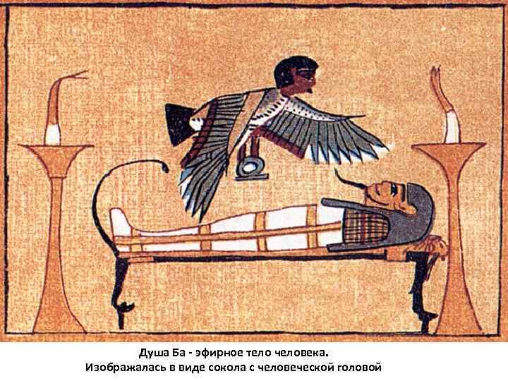 Душа Ба - эфирное тело человека. Изображалась в виде сокола с человеческой головой 