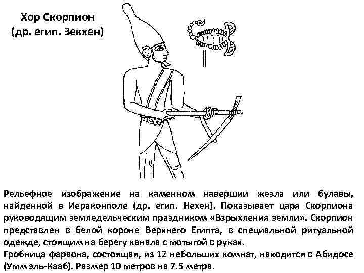Хор Скорпион (др. егип. Зекхен) Рельефное изображение на каменном навершии жезла или булавы, найденной