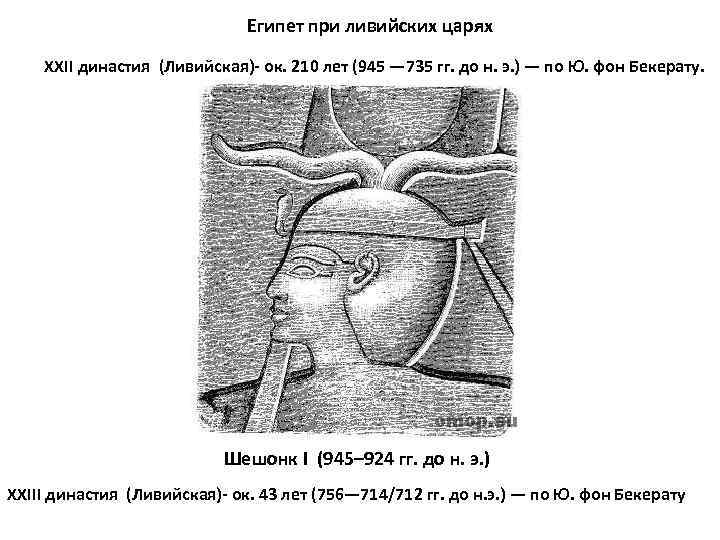 Египет при ливийских царях XXII династия (Ливийская)- ок. 210 лет (945 — 735 гг.