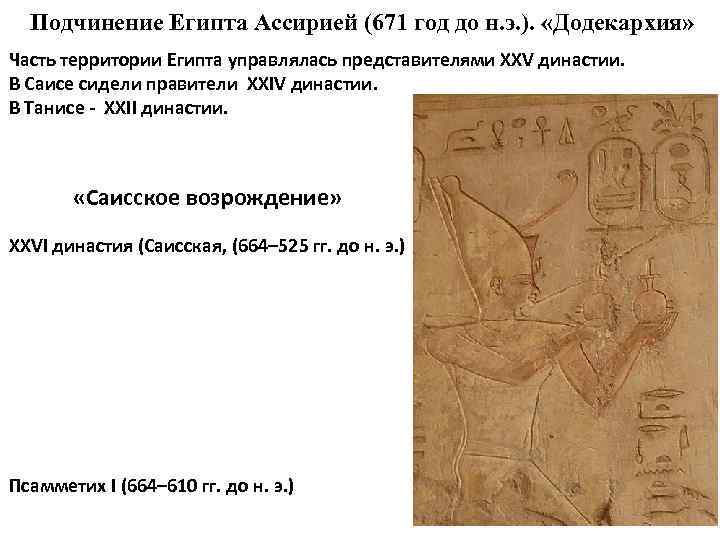 Подчинение Египта Ассирией (671 год до н. э. ). «Додекархия» Часть территории Египта управлялась