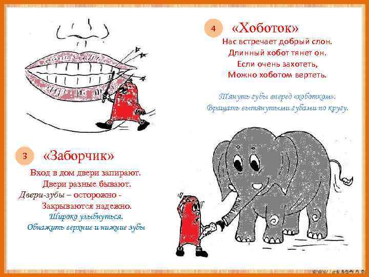 4 «Хоботок» Нас встречает добрый слон. Длинный хобот тянет он. Если очень захотеть, Можно