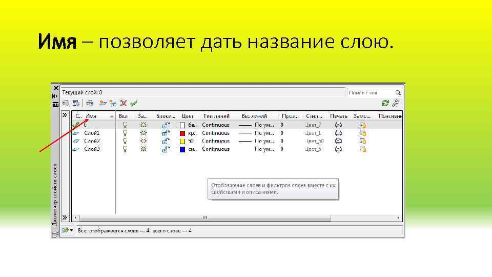 Имя – позволяет дать название слою. 
