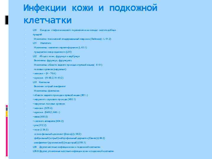 Инфекции кожи и подкожной клетчатки L 00 пузырей Синдром стафилококкового поражения кожи в виде